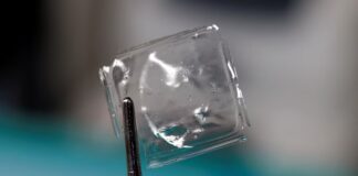 Plastic-like materials that dissolve in the sea A thin square of the glassy new plastic