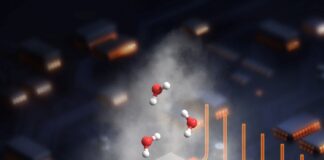 New Cooling Tech Could Curb Data Centers’ Rising Energy Demands Illustration of a fiber membrane removing heat from an electronic chip through evaporation. Credit: Tianshi Feng